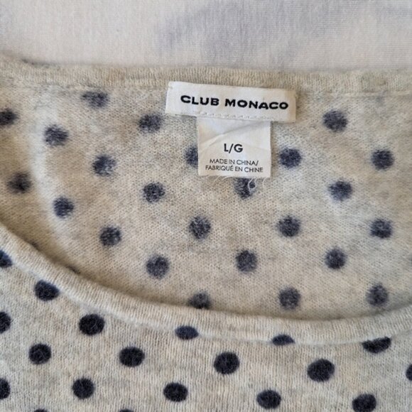 Club Monaco cream and black polka dot wool sweater women's Large - Picture 3 of 8